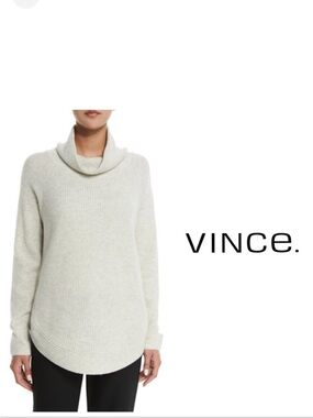 Vince Side Zip Ribbed Mock Funnel Neck Turtleneck Wool Cashmere Sweater